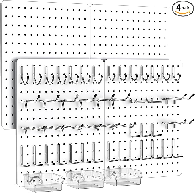 Peg Board, Includes 4 Pack White Peg Board Panels by Hogurity