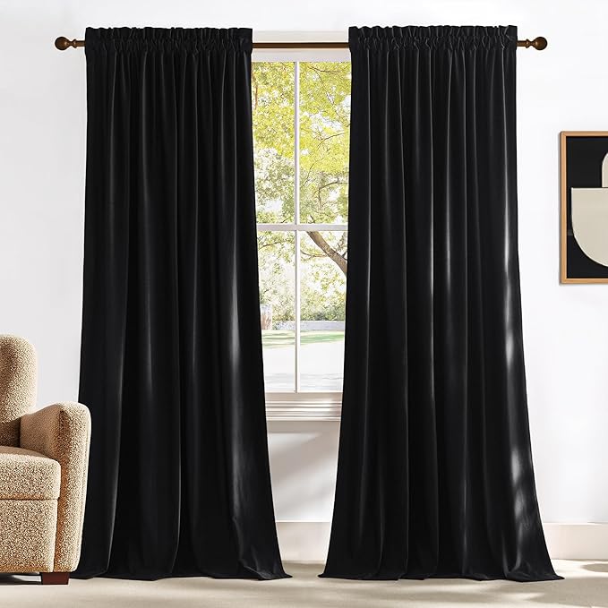 NICETOWN Black Out Velvet Curtains 108 inches Long Blackout by NICETOWN