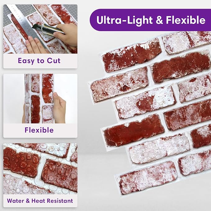 3D Peel and Stick Faux Brick Wall Panels 11.8" x 11.8" 10-Pack, Small - Image 4