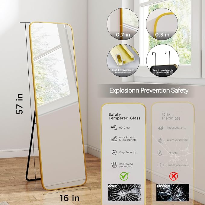 SCWF-GZ 57x16 Door Hanging Full Length Mirror, Floor Stand Wall Mounted Metal - Image 3
