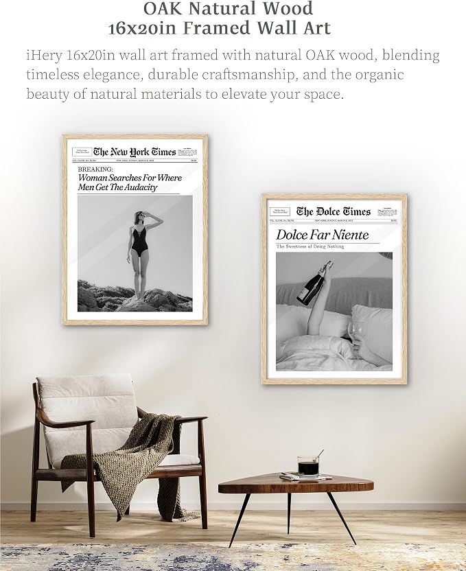 iHery Framed Trendy NewsPaper Wall Art, Large 16x20in Canvas Wall Art, Woman - Image 7