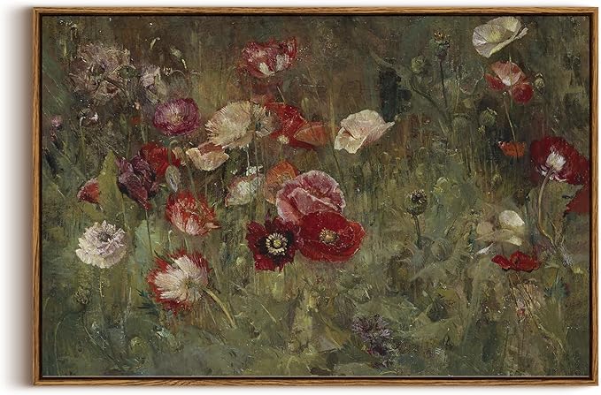 InSimSea Framed Canvas Wall Art Vintage Decor, Flowers Large Wall Art Prints by InSimSeaArt