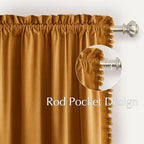 NICETOWN Mustard Gold Pom Pom Velvet Curtains 8 ft Long - Image 5