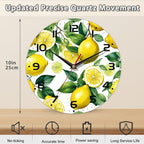 Wall Clock, Watercolor Lemon Wall Clock Silent Non-Ticking Battery Operated - Image 2
