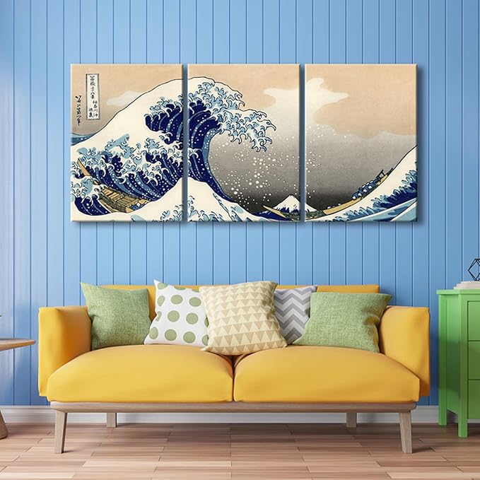 Wieco Art Great Wave of Kanagawa Katsushika Hokusai 3 Piece Modern Canvas - Image 4
