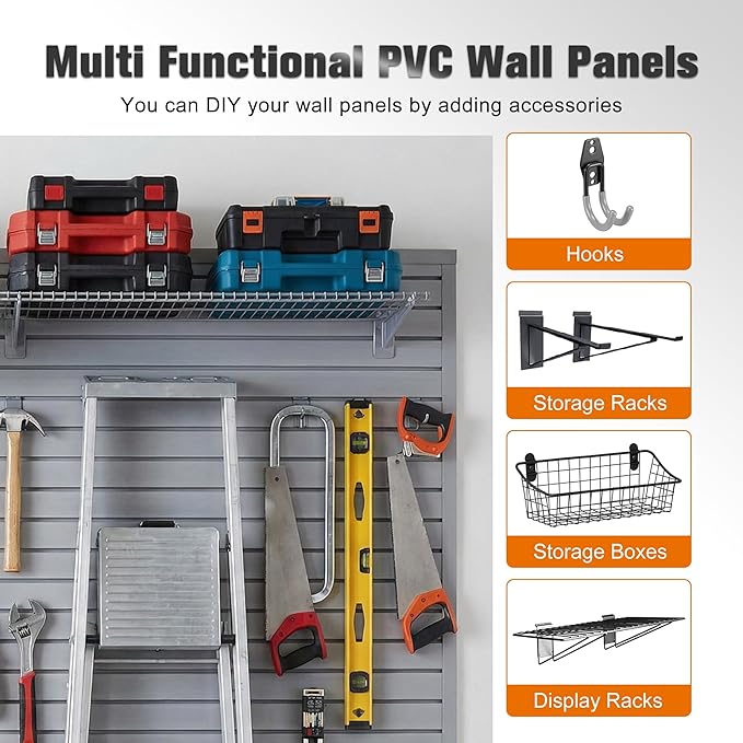 Slatwall Panel 4x2FT PVC Slat Wall Panels Garage Slat Wall Organizer Heavy Duty - Image 6
