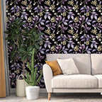 Extra Long Vintage Purple Leaves Wallpaper, 17.5In x 393In Black Botanical - Image 3