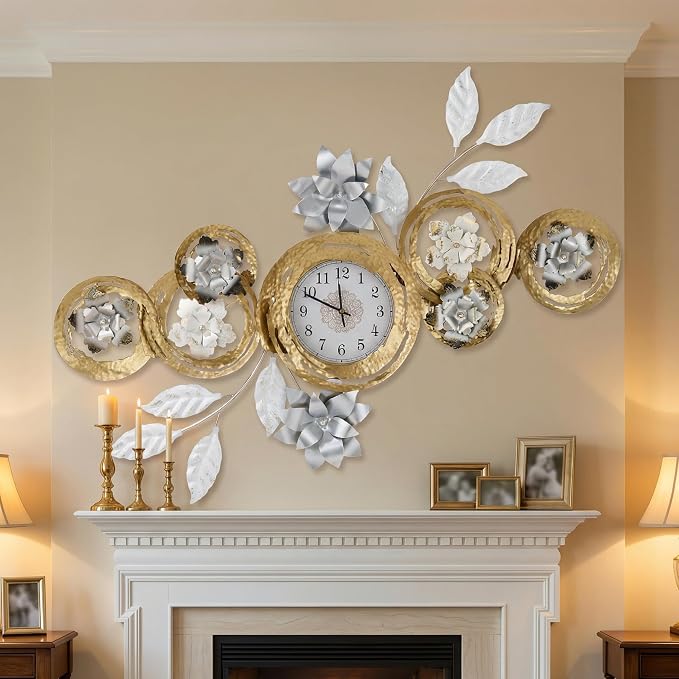Large 3D Metal Wall Decor Vintage Gold Abstract Circular Exquisite Clocks And by XWYLFDC