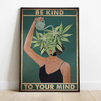 Framed Art Vintage Be Kind To Your Mind Poster Mental Health Quote Canvas Wall - Image 2