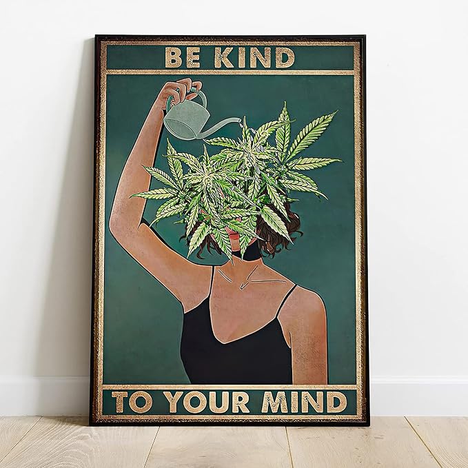 Framed Art Vintage Be Kind To Your Mind Poster Mental Health Quote Canvas Wall - Image 2