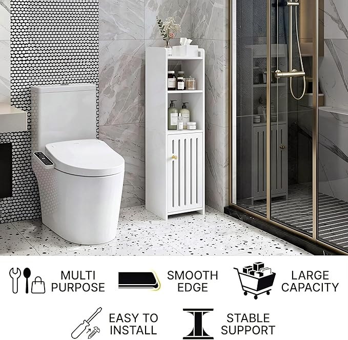 Narrow Bathroom Storage Cabinet, 4-Tier Slim Bathroom Organizers - Image 6