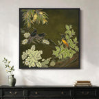 Framed Green Wall Art, Vintage Botanical Flower Bird Nature Canvas Prints by Cuspin