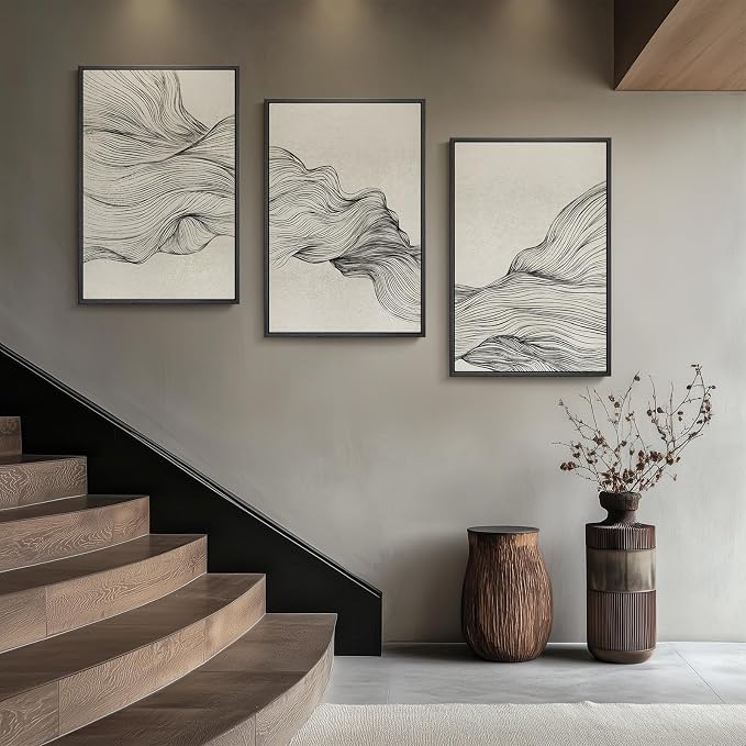 Large Framed Black and Beige Neutral Abstract Wall Art - Image 4
