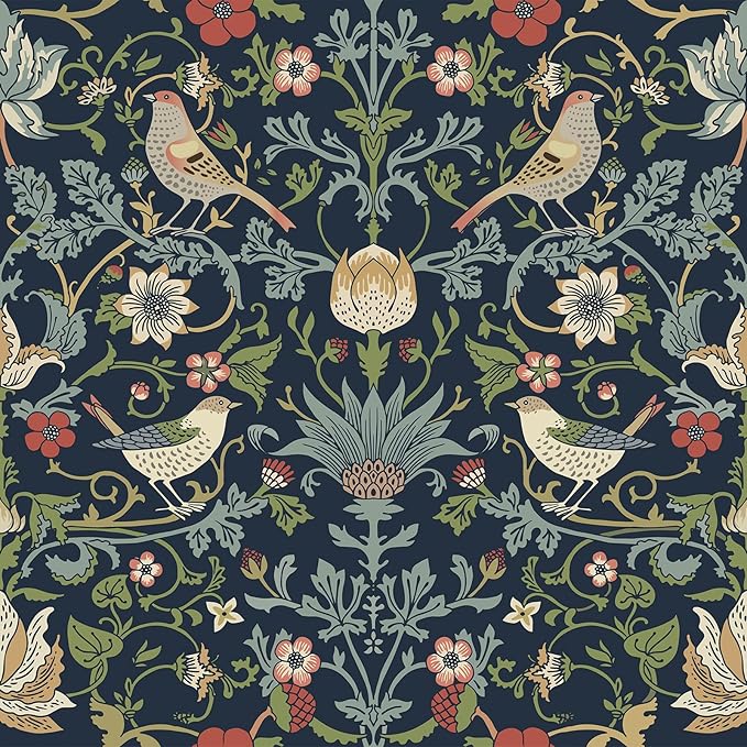 FunStick 17.5"x354" Dark Blue William Morris Wallpaper Vintage Antique Leaves by FunStick