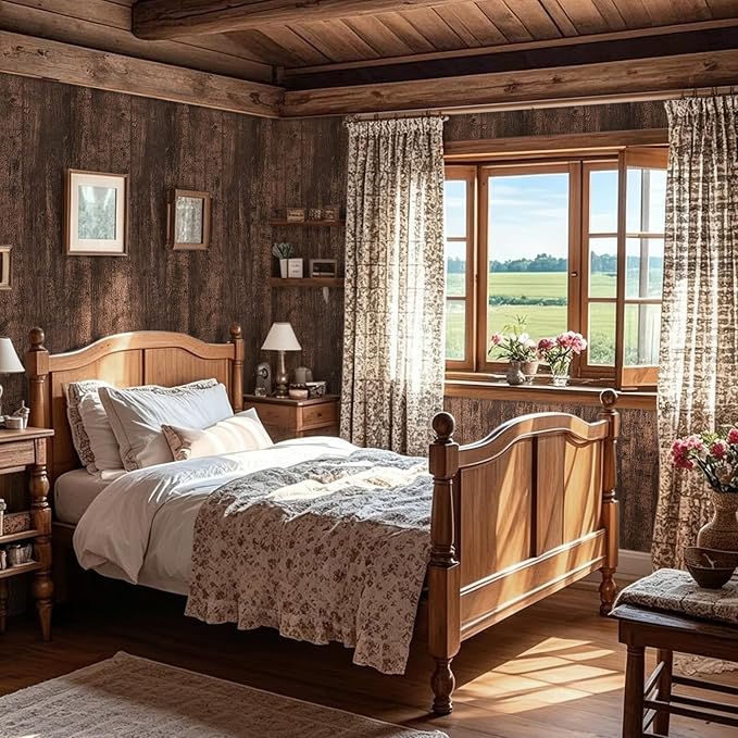 Dimoon Wallpaper 17.7" x236'' Wood Peel and Stick Wallpaper Removable Brown - Image 6