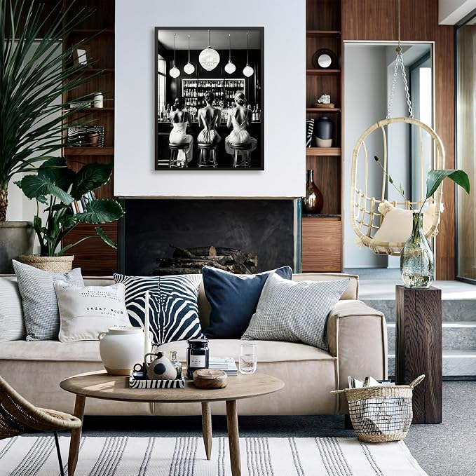 Vintage Black and White Black Framed Wall Art Trendy Women Drink Cocktail - Image 4