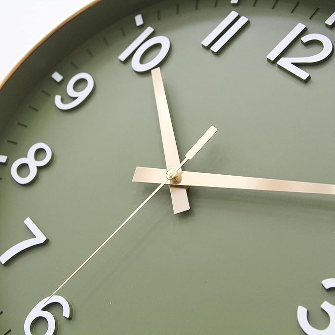 HZDHCLH Wall Clocks Battery Operated, Wall Clock Green Gold, 10 inch Wall Clock - Image 5