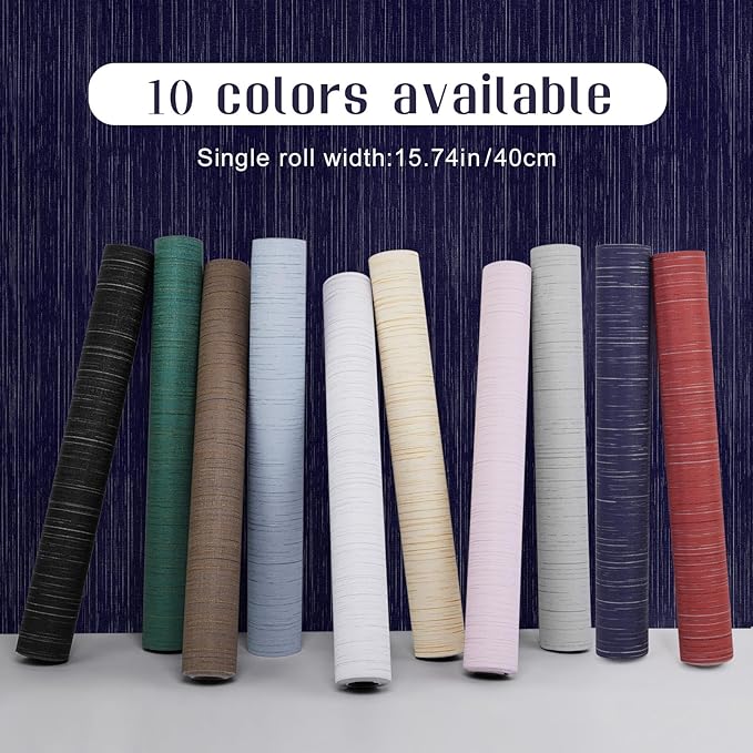 Navy Blue Grasscloth Peel and Stick Wallpaper Texture Contact Paper 23.6"x480" - Image 2