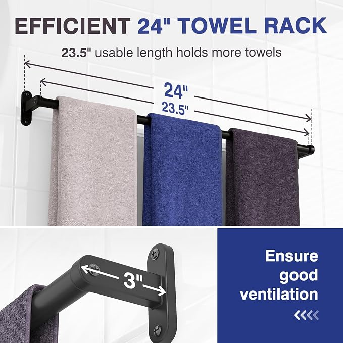 Powools Matte Black Towel Rack for Bathroom - Image 3