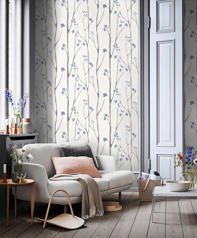 Timeet 16.1" x 197" Leaf Wallpaper Peel and Stick White and Purple Wallpaper - Image 4