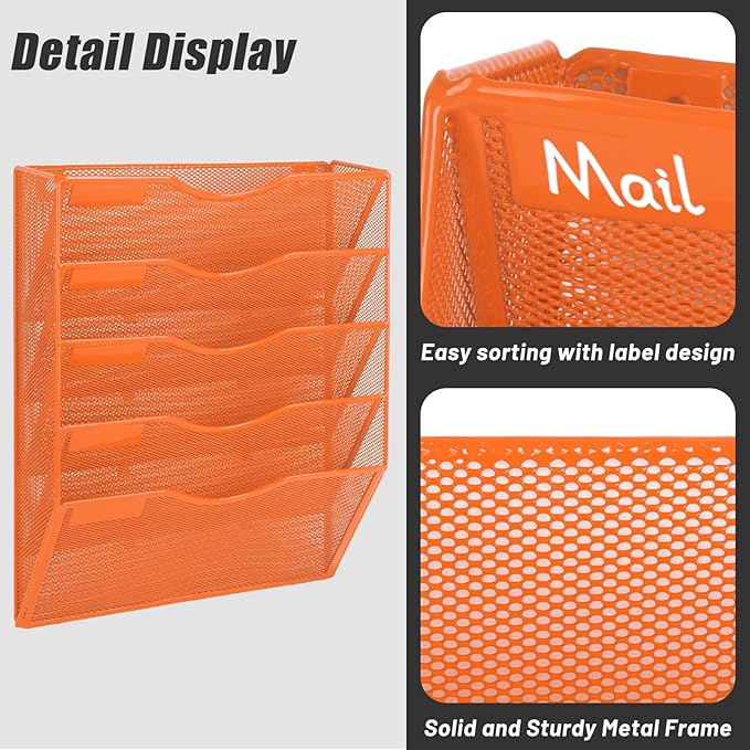 EASEPRES 5 Pocket Mesh Hanging Wall File Organizer, Wall Mounted Mail Paper - Image 4