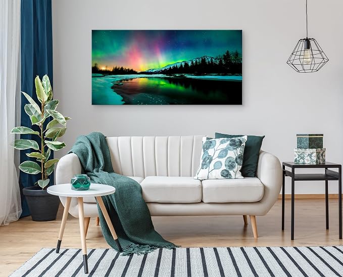 Cao Gen Decor Art S01998 Wall Art Aurora scenery Painting on Canvas Stretched - Image 6