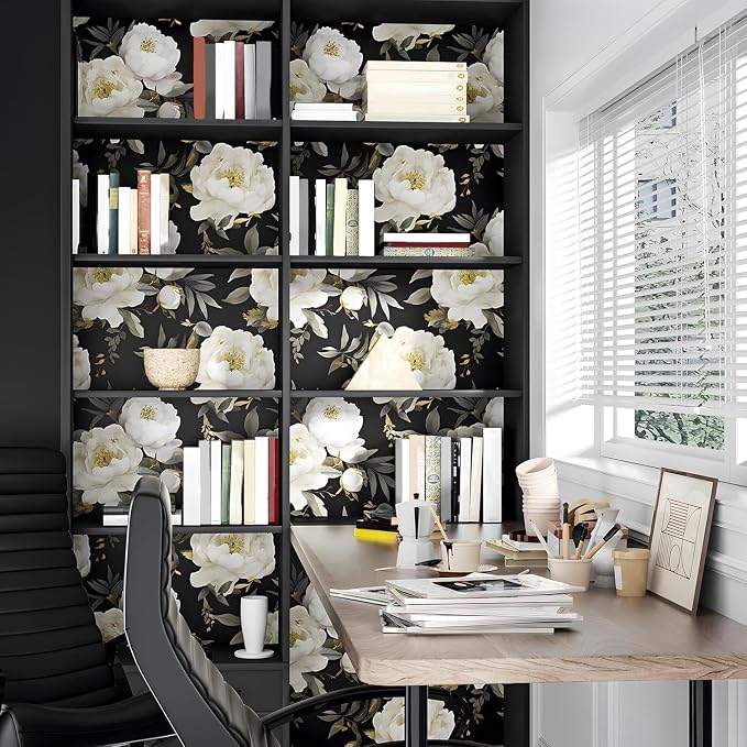 Laatse Dark Floral Wallpaper Peel and Stick Boho Wallpaper 17.5in x393in White - Image 3