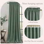 NICETOWN Green Velvet Curtains 96 inches Long 2 Panels - Image 4