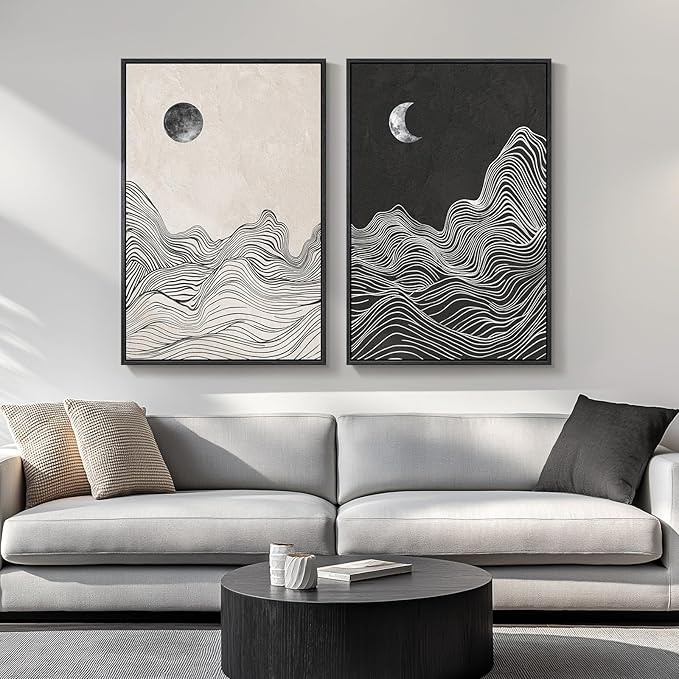 Large Framed Black and White Abstract Wall Art by Cuspin
