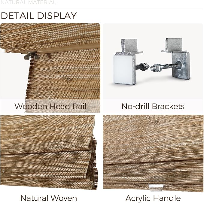 TWOPAGES Custom Cordless Natural Woven Roman Shades, No Drill or Motorized - Image 6