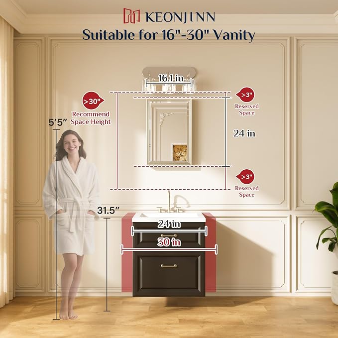 Keonjinn 16" x 24" Gold Bathroom Mirrors, Brushed Gold Framed Mirror, Beveled - Image 5