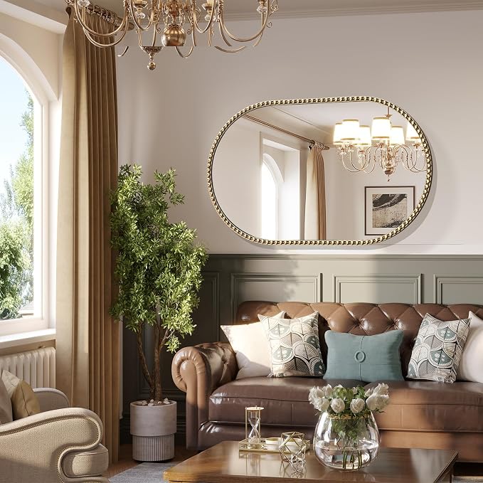 Gold Oval Mirror for Bathroom, Champagne Bronze Vintage Vanity Mirrors for - Image 3