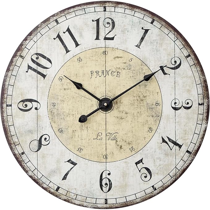 24 Inch Large Wall Clock, Rustic Round Farmhouse Wall Clocks by MACVAD