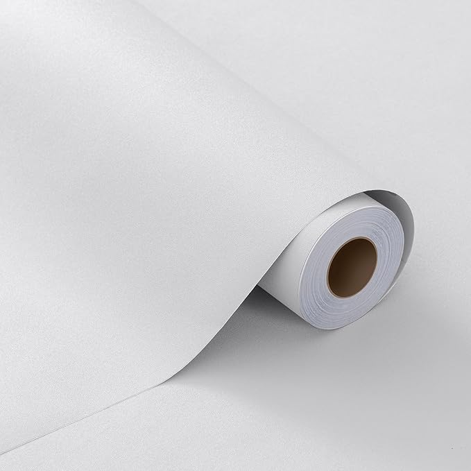 FUKU MON 24"x394" White Peel and Stick Wallpaper Matte Solid Textured Embossed by MeetyourallDIYneeds