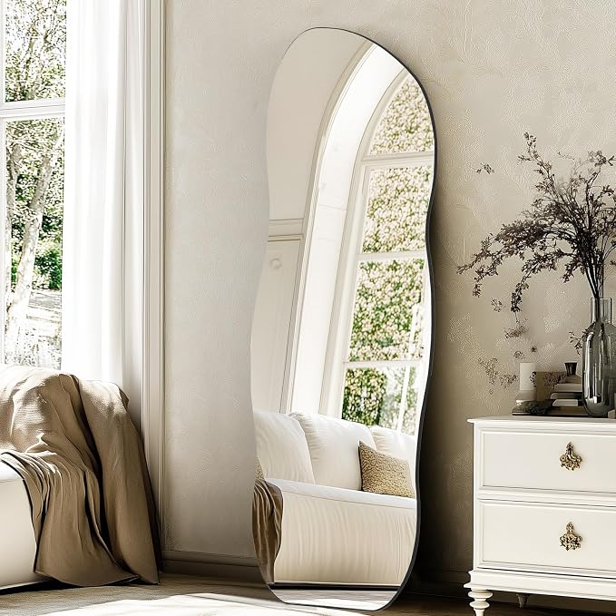 QDSSDECO Full Wave Length Mirror 63"x24" Irregular Wall Mirror Wave Frameless by QDSSDECO