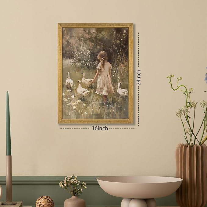 Wood Framed Canvas Wall Art, Vintage Girl - Image 4