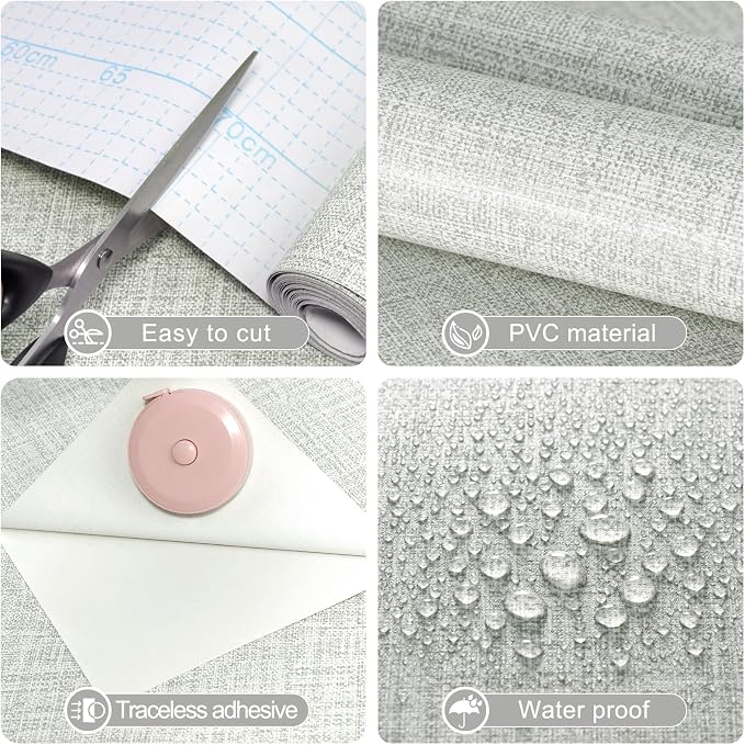 Amiya Grasscloth Grey Wallpaper 17.3"x120" Peel and Stick Faux Fabric Linen - Image 2