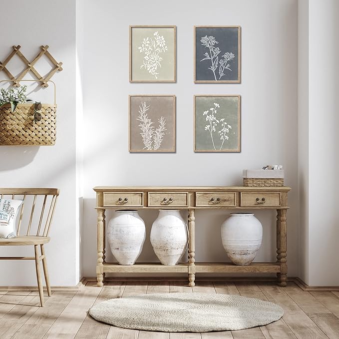 Framed Boho Wall Art Set of 4 for Wooded Minimalist Botanical Print Wall Art - Image 2