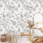 Froluya Black and Cream White Floral Wallpaper Peel and Stick Wallpaper - Image 2