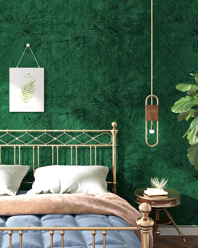 Wallercity Green Floral Leaves Felt Fabric Wallpaper Peel and Stick Soft Velvet - Image 8