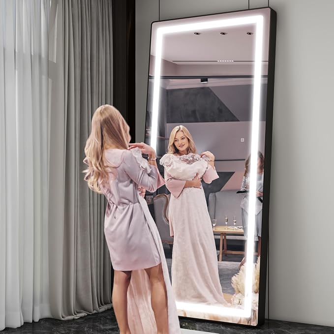 FENNIO Full Length Mirror with Lights, Wall Mounted Hanging Mirror with Lights - Image 3