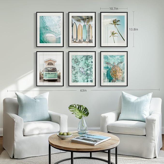 Framed Coastal Beach Wall Art for Living Room, Teal Green Summer Seascape - Image 4