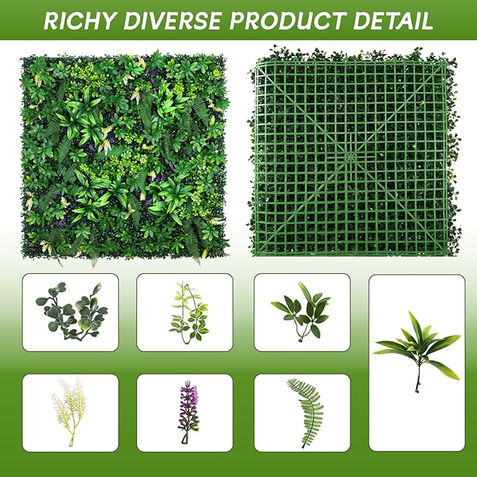 fanado Artificial Grass Wall Panels 20"x20", Hedge Green Wall Decor Backdrop - Image 2