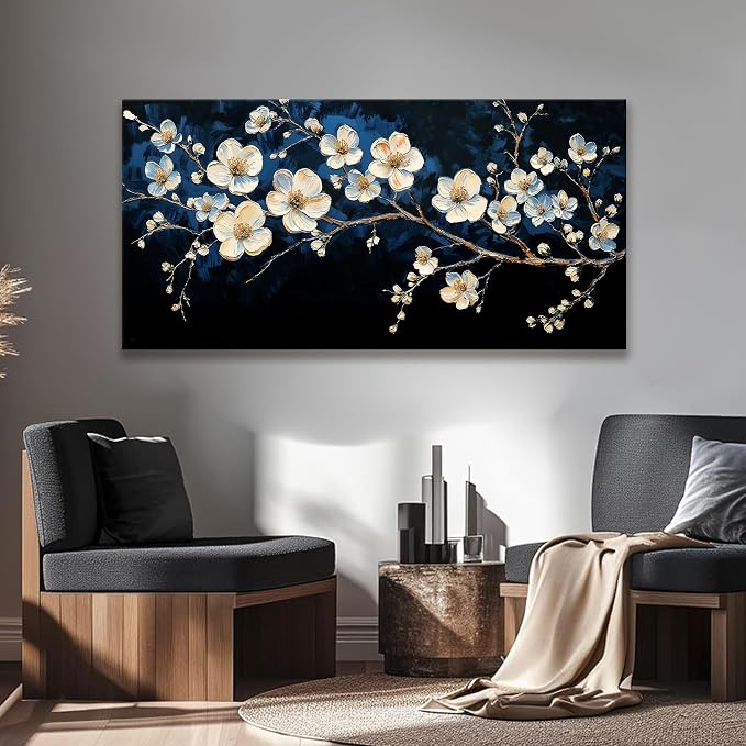 Suconvng Black Wall Art Minimalist Canvas Wall Art Decor White Flower Wall Art - Image 6