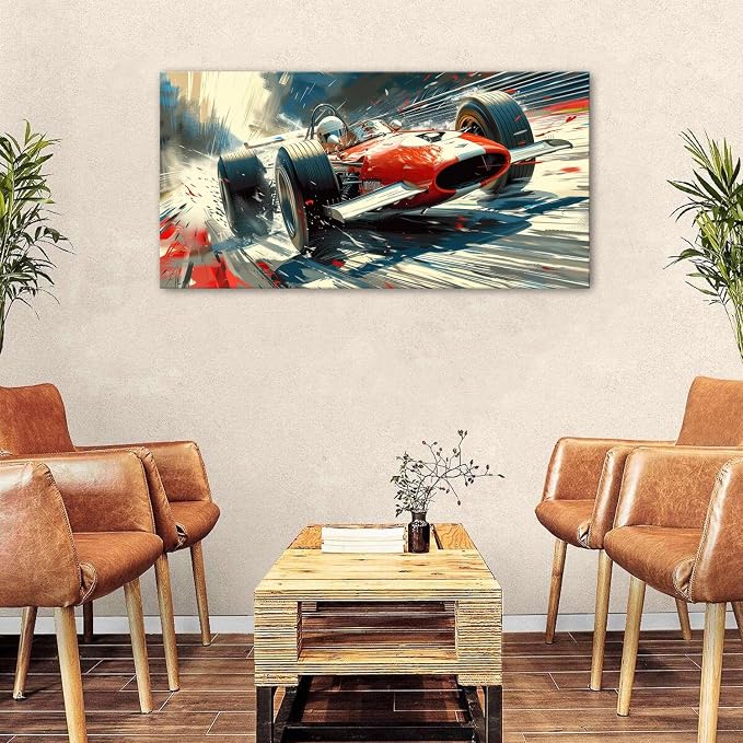 Abstract Race Car Wall Art Vintage Formula Racing Canvas Painting Car Posters - Image 3