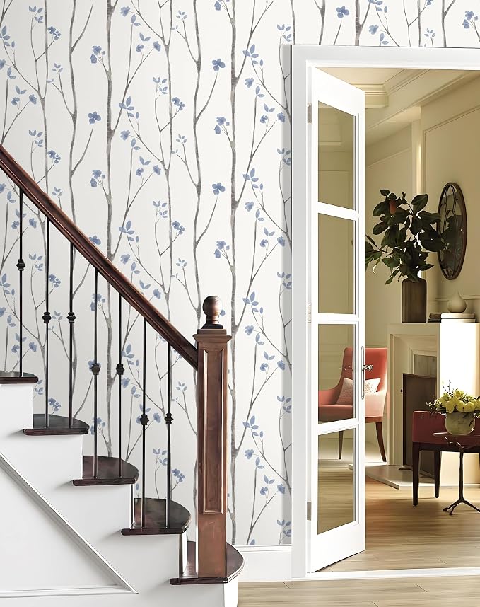 Timeet 16.1" x 197" Leaf Wallpaper Peel and Stick White and Purple Wallpaper - Image 7