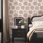 Beige Boho Wallpaper Peel and Stick, Vintage Circle Floral Contact Paper 17.5" - Image 2