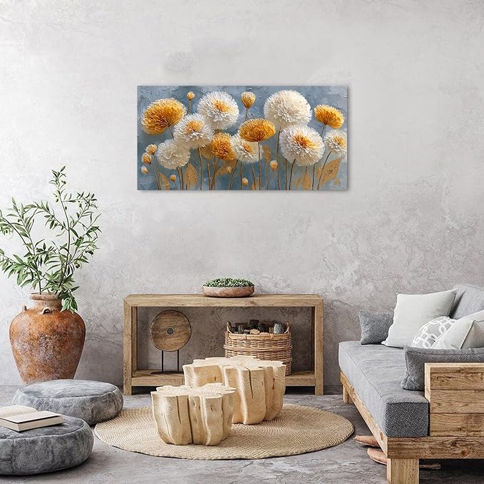 Abstract White Flower Wall Art Golden Floral Pictures Wall Decor Neutral - Image 5