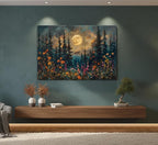 Full Moon Forest Canvas Wall Art Moonlit Pine Tree Mountains and Wildflowers - Image 4