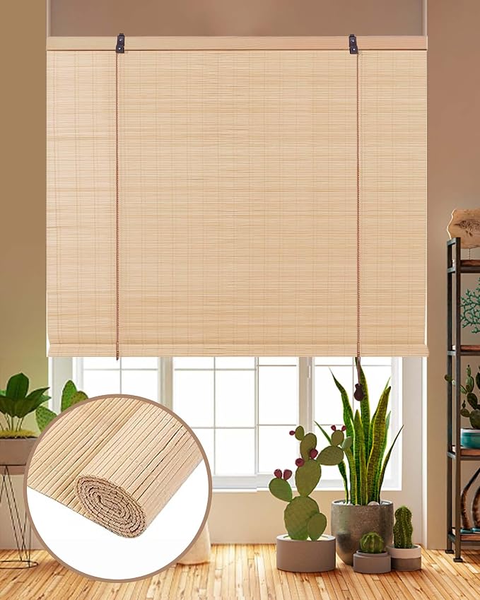 FoundGo Retro Bamboo Blinds 35" W x 72" H Bamboo Roman Shades Light Filtering by FoundGo